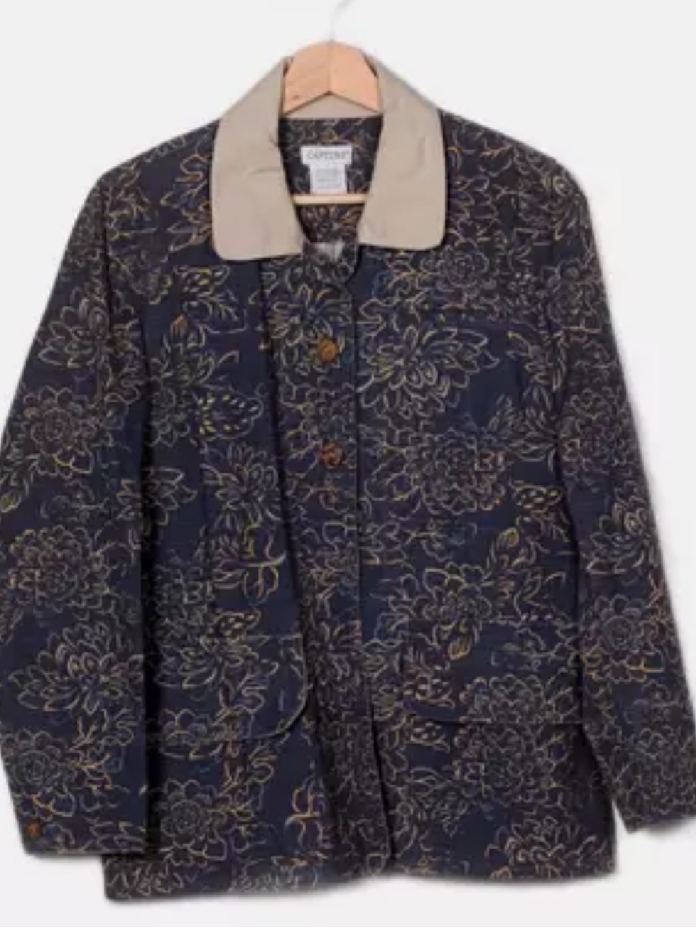 Coldwaater Creek Linen Cotton Wood Button Floral Denim Jacket sz L